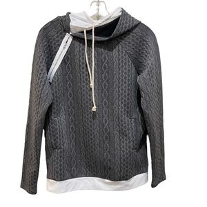andthewhy Textured Knit Double Layered Hoodie Sweatshirt Grey White Size Small